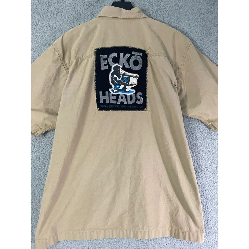 Vintage Ecko Unltd Ecko Heads Patch Shirt Mens XL‎ Short Sleeve Button Up